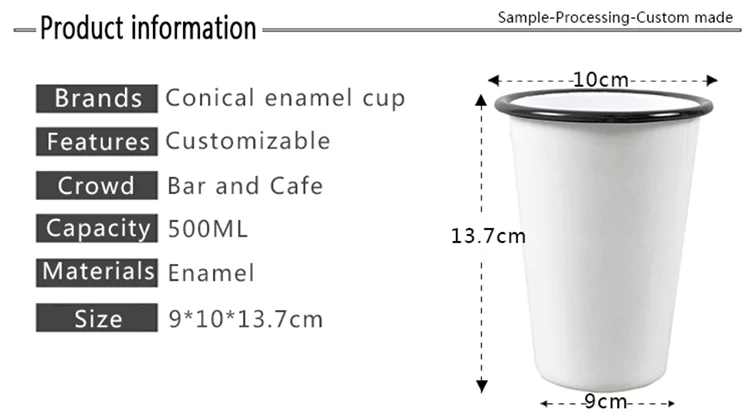 Esmaltes-taza blanco-negro email Western vaso taza de camping exterior taza de café