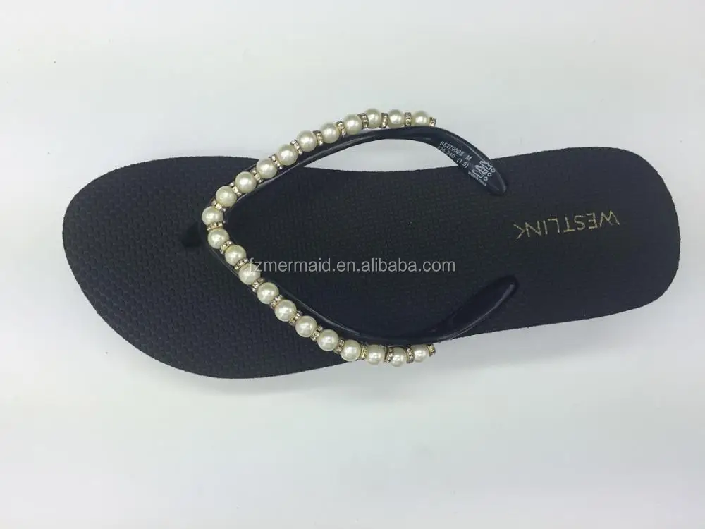 2024 High Quality Cheap Factory Manufacture Fashion Pearl Wedge Shoes Flip Flop Slipper Ladies Heel Shoes