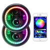 High quality EMARK 7 inch 45W RGB round headlight bluetooth controlled RGB halo ring 7" led headlight for Jeep Wrangler