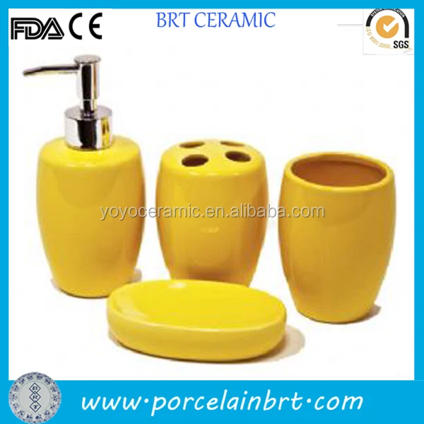 Glossy Cheap Ceramic Yellow Bathroom Accessories Set Buy Yellow