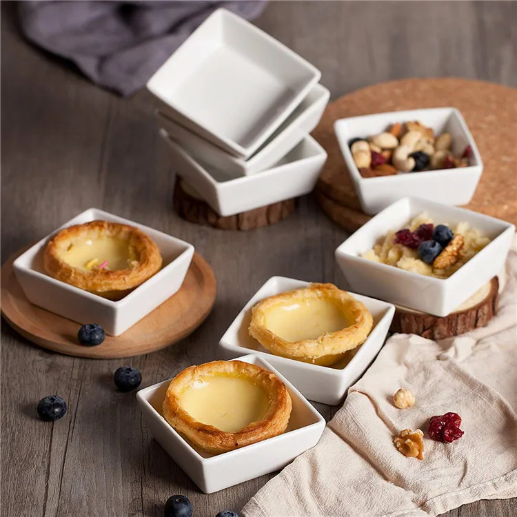 Food grade kitchen fancy baking bowls, cube shape fruit snack  stoneware bowl for banquet 