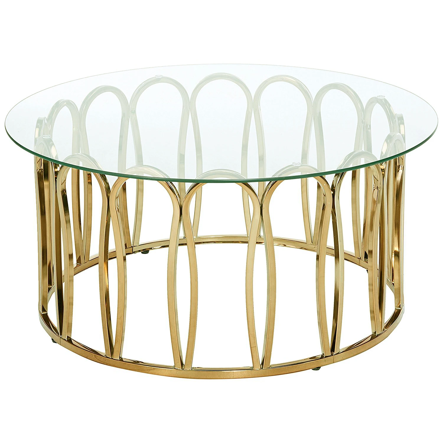 Gold Color Coffee Table with Glass Top