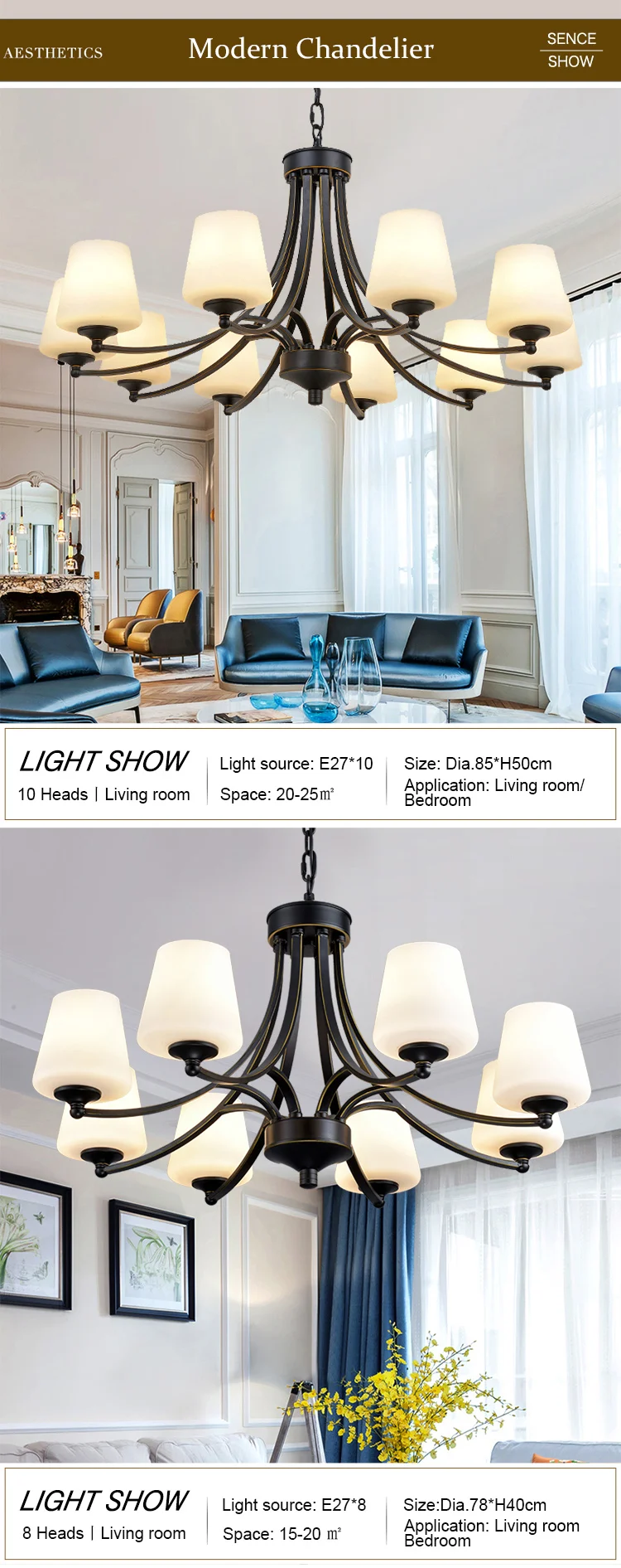 Elegant modern ceiling hanging E27 dining room bedroom lighting chandelier de table classic