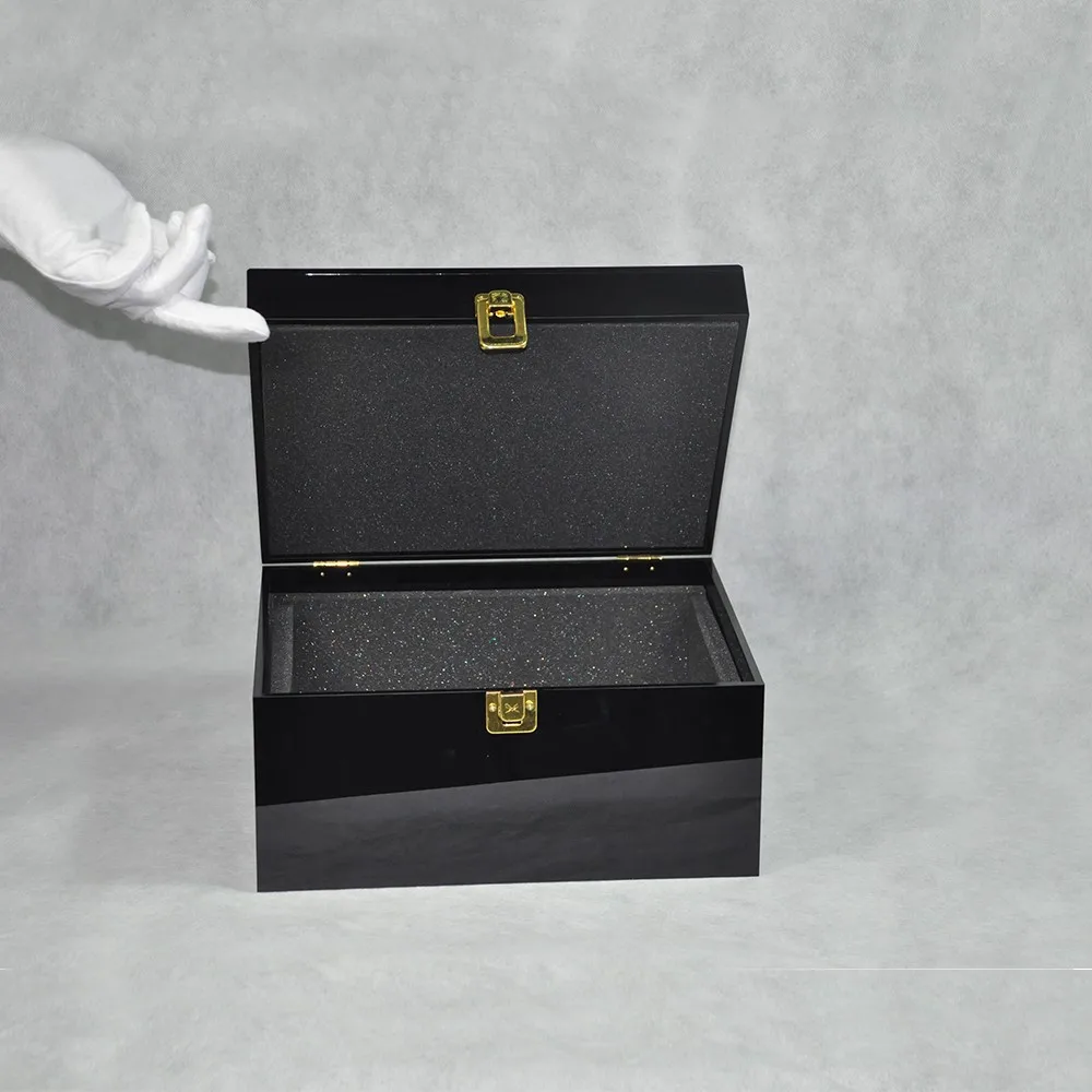 Black Make Up Acrylic Jewelry Organizer Box With Hinge Lid And Eva Foam