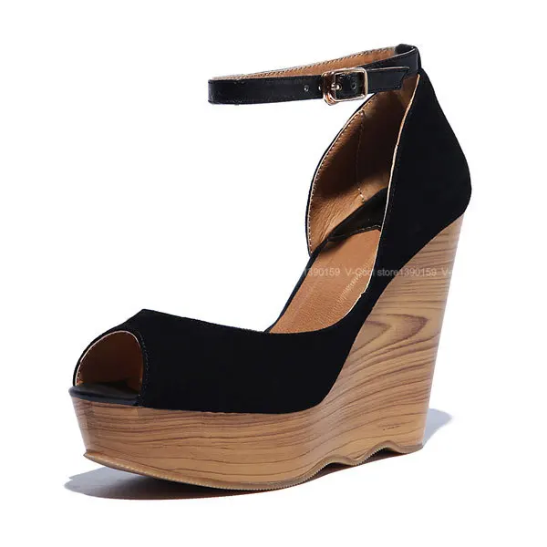 wooden heel platform shoes