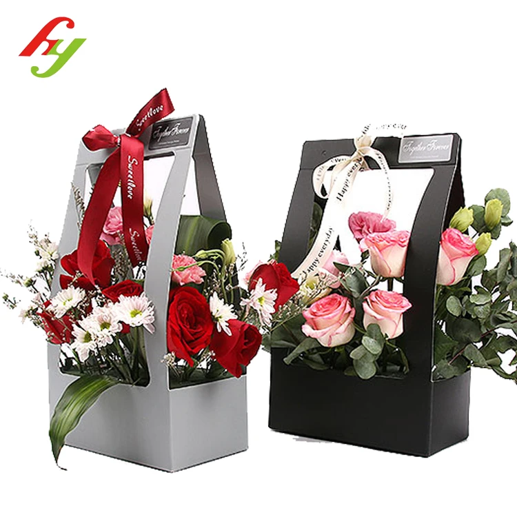 Custom Folding Various Colors Flower Packing Carry Paper Baskets Floral