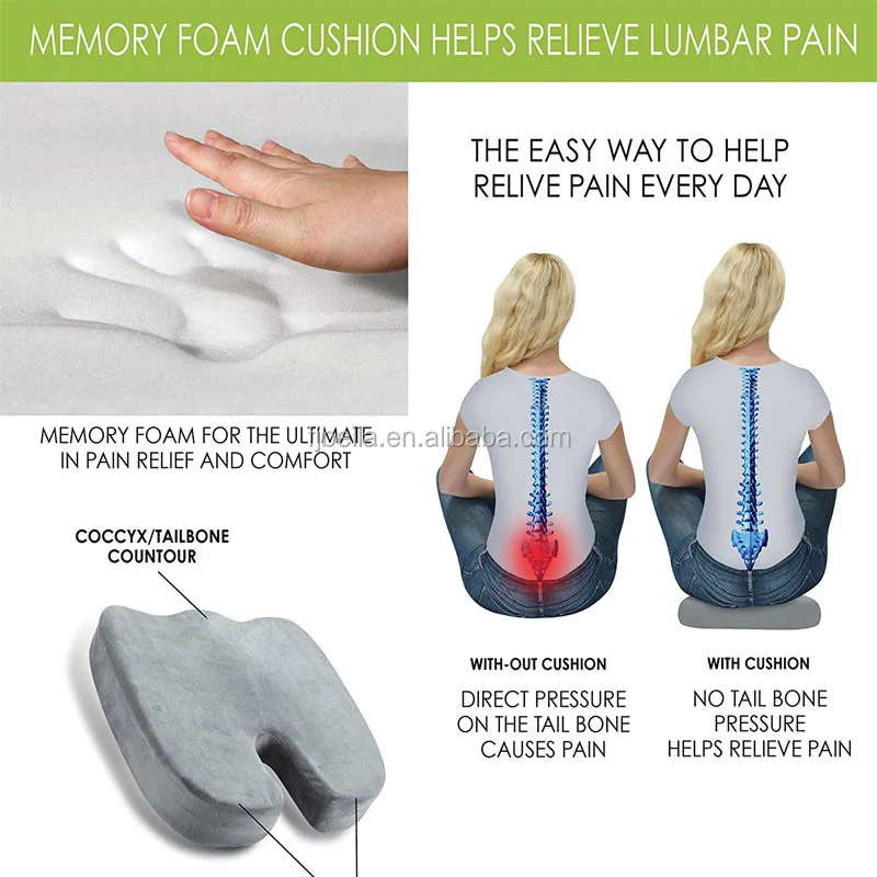 Back Pain Relief Hemorrhoid Seat Pad For Office Chairs Memory Foam Non