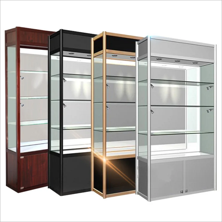 Aluminium Free Standing Glass Jewelry Display With Led Lights