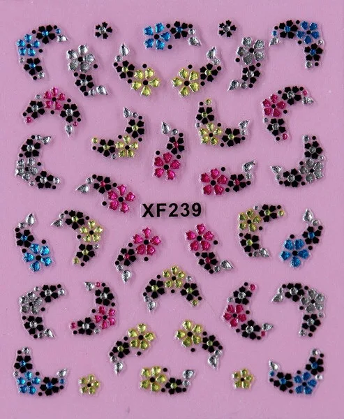 black 3D flower design Water Transfer Nails Art Sticker decals lady women manicure tools Nail Wraps