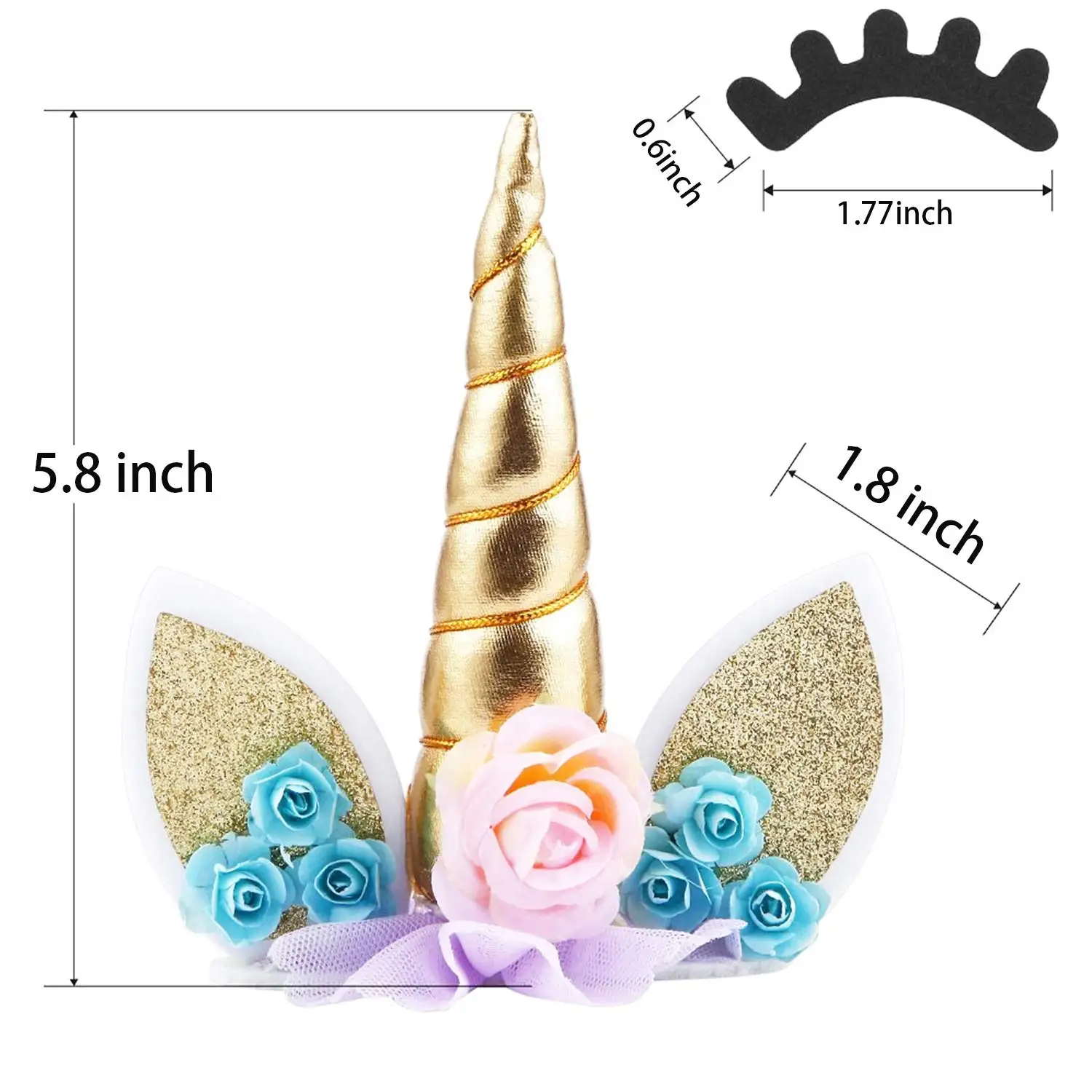 Gold Unicorn Birthday Cake Topper Unicorn Horn Ears And Flowers Unicorn
