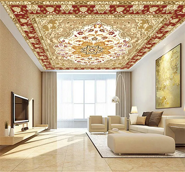 热卖欧洲模式天花板图案设计纸壁画天花壁纸