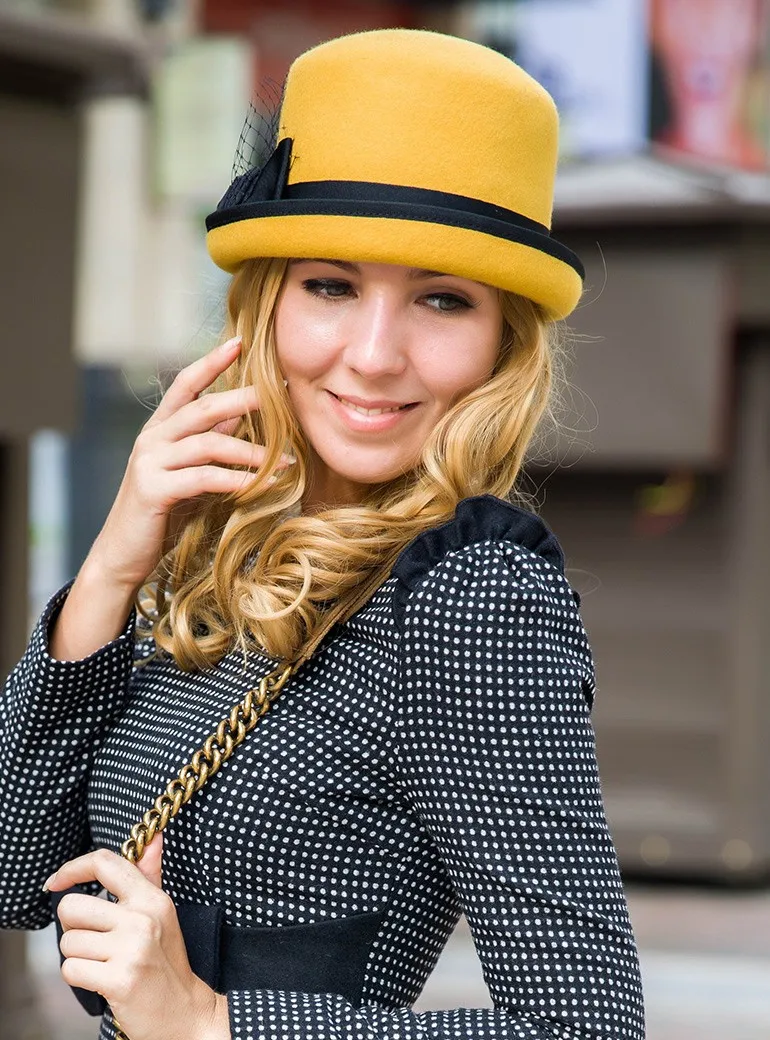 Fashion Women Bowler Hat China Wholesale Wool Felt Formal Lady Bowler