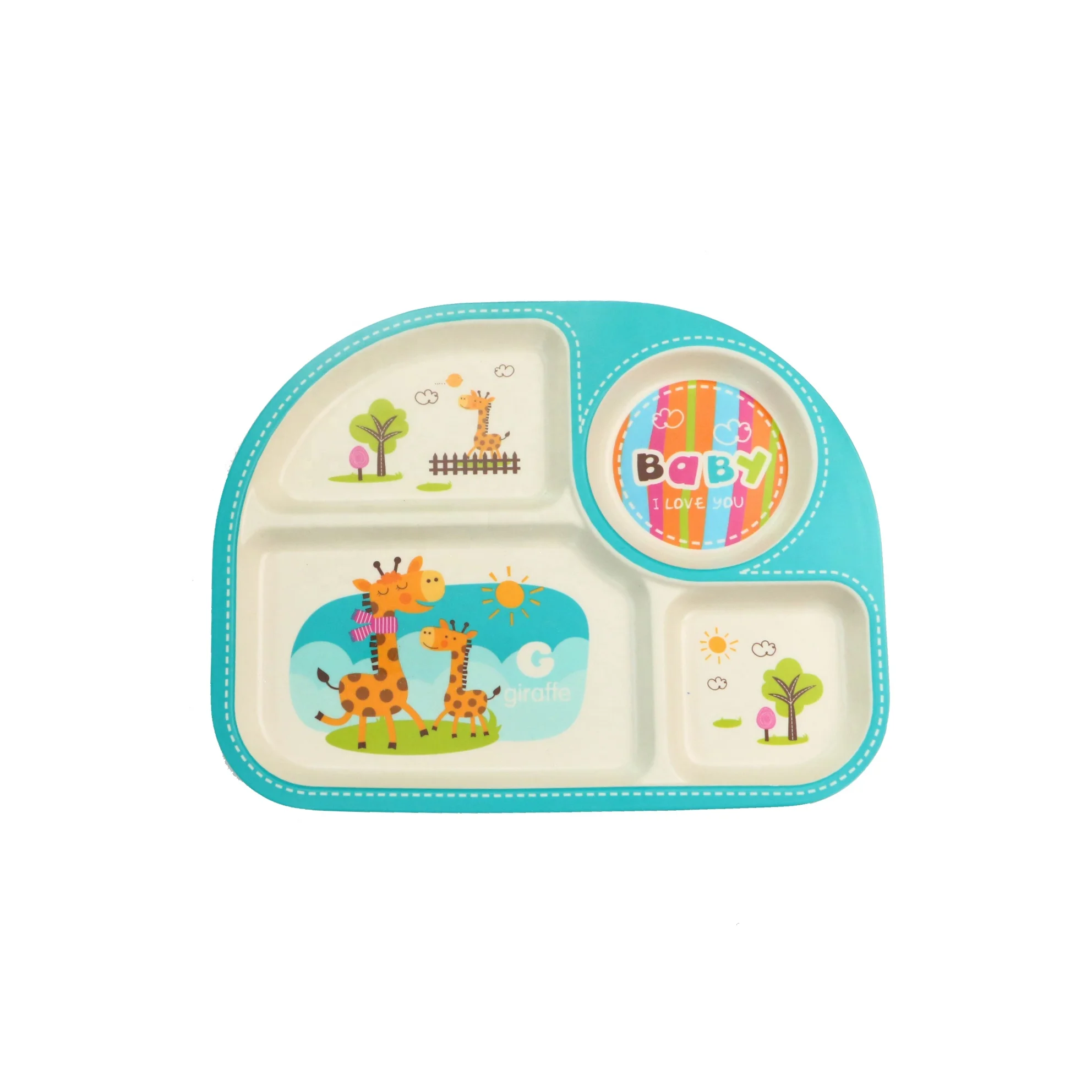 Bamboo Fiber Children Suction Dish Plate Melamine Baby Food Tray Kids