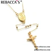 Stainless Steel Jewelry Big Beaded Chain With Coin And Cross Pendant Gold Rosary Necklace