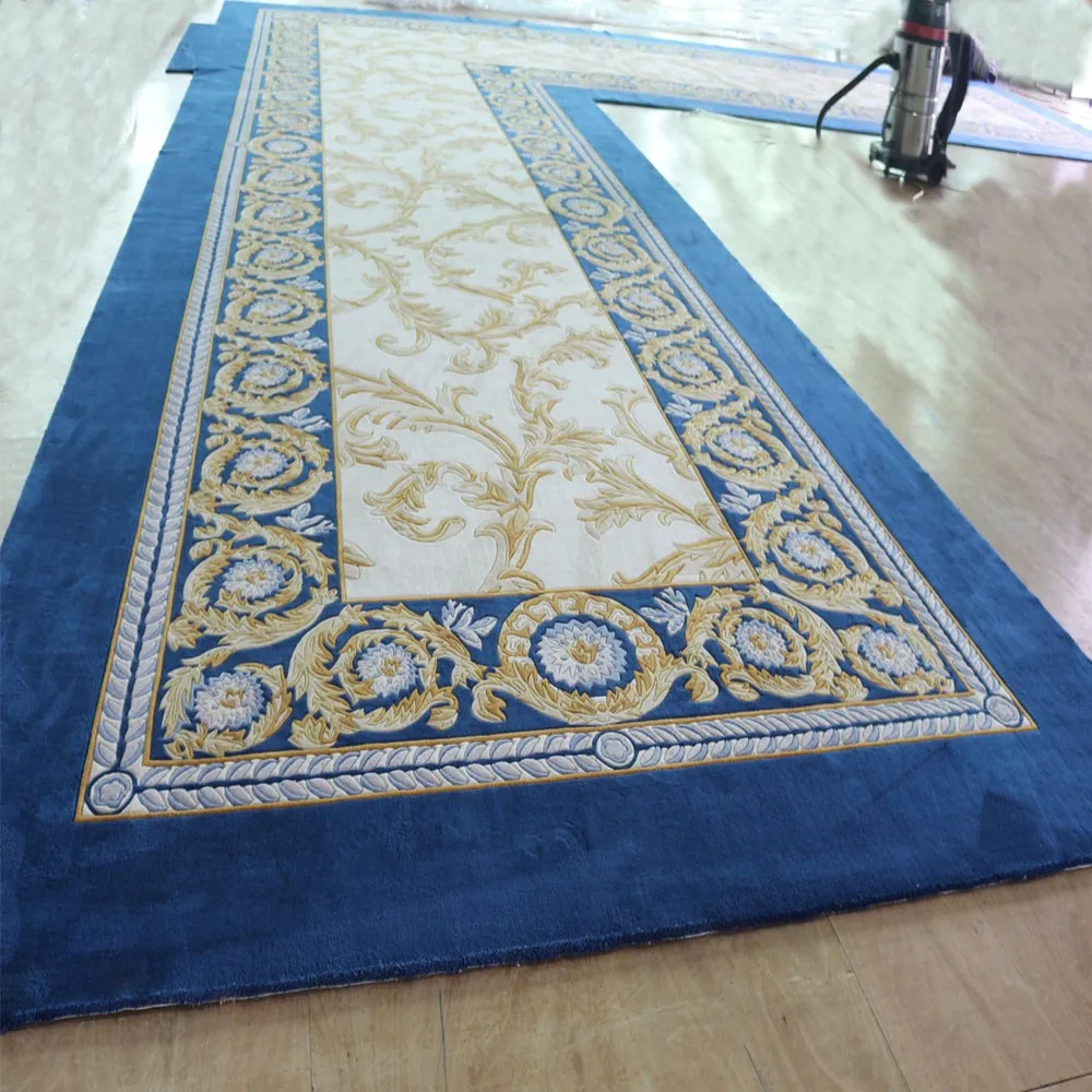 Navy Blue Beautiful Floral Cut Pile Design Wall To Wall Carpet Wool