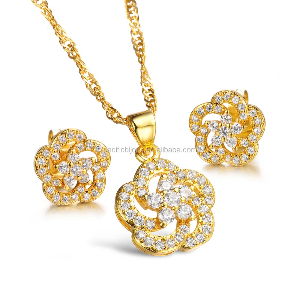 22k Gold Filled Jewellery Set Cubic Zirconia Fancy Dubai Gold African