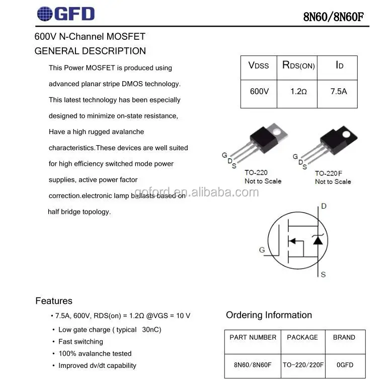 transistor 8n60 220 To N 8n60/8n60f High 7.5a Voltage 600v Channel Mosfet transistor 8n60 220 To N 8n60/8n60f High 7.5a Voltage 600v Channel Mosfet