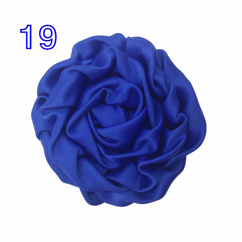 Good Quality 8cm Rolled Satin Hair Flower 50pcs 25 Colors Rosette Fabric Hair Floral Flat Back