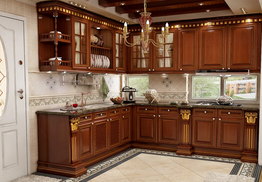 Good Quality Kitchen Cabinet With Acrylic Door Panel Carved Wood