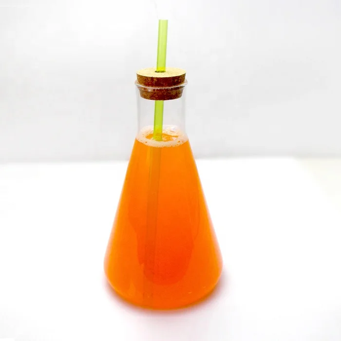 Hot selling beaker shaped glass drinking bottles with lids 1000ml