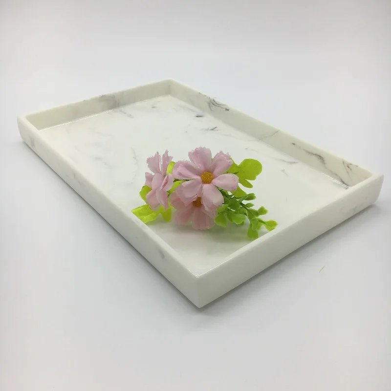 Polished White Marble Resin Hotel Amenity Serving Trays