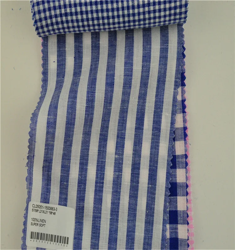 100/% Linen Woven Fabric Yarn Dyed Multi-Color Stripe By the Yard