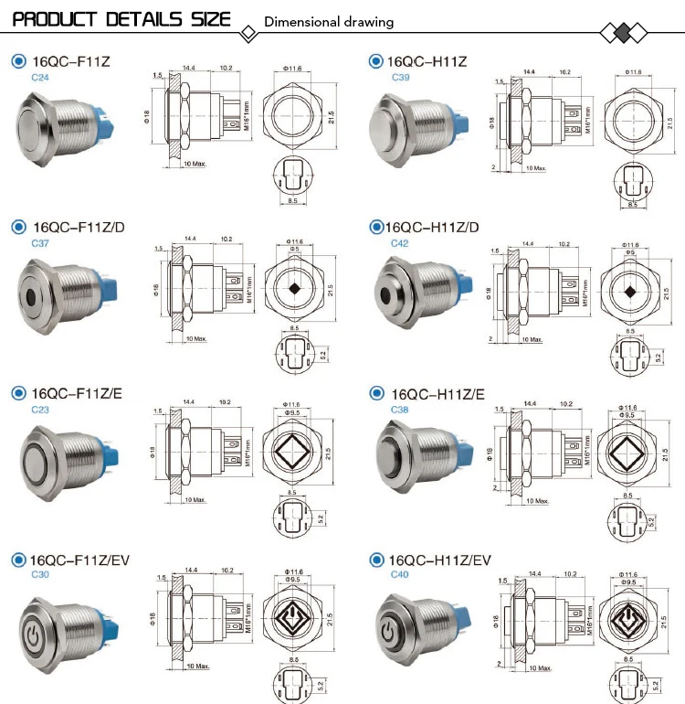 push button switch,momentary push button switch,metal push button switch,16mm push button switch,2 pin push button switch,220 volt push button switch,self-locking push button switch