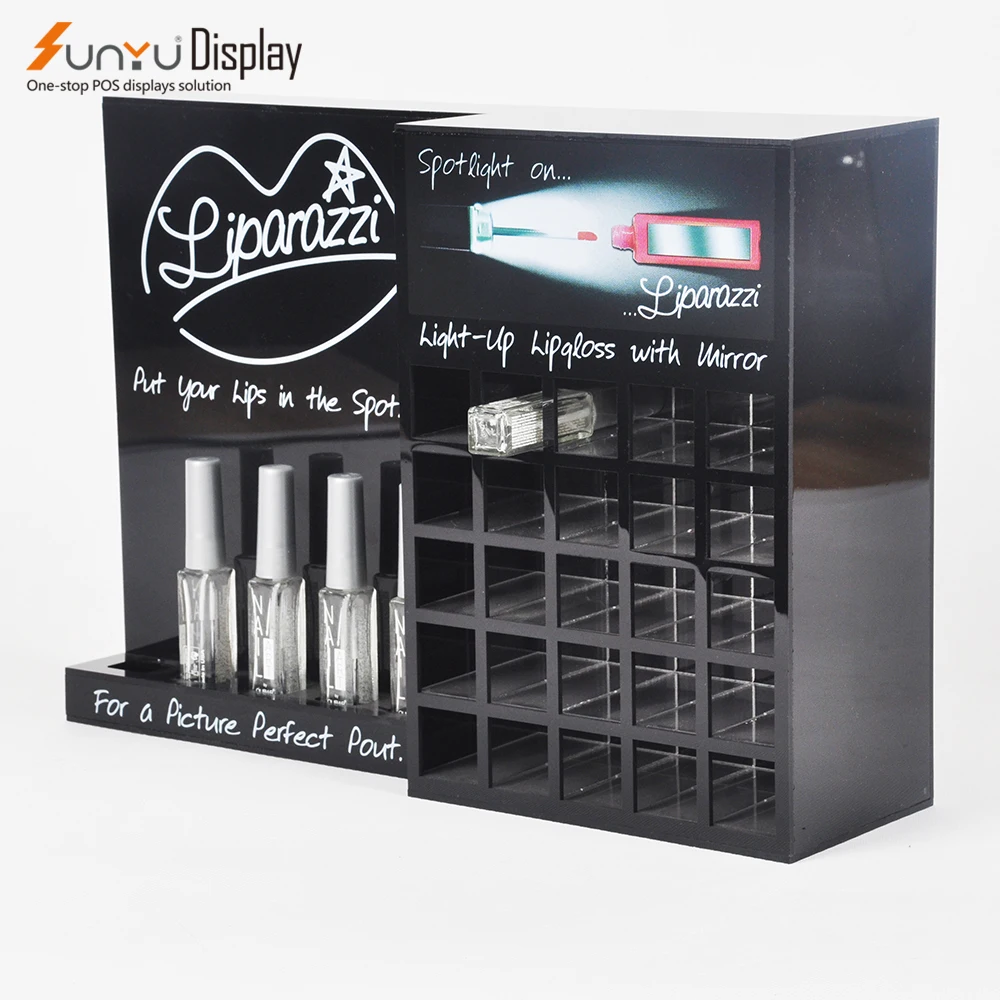 Black Acrylic Customized Lip Gloss Display Stand Makeup Display Stand