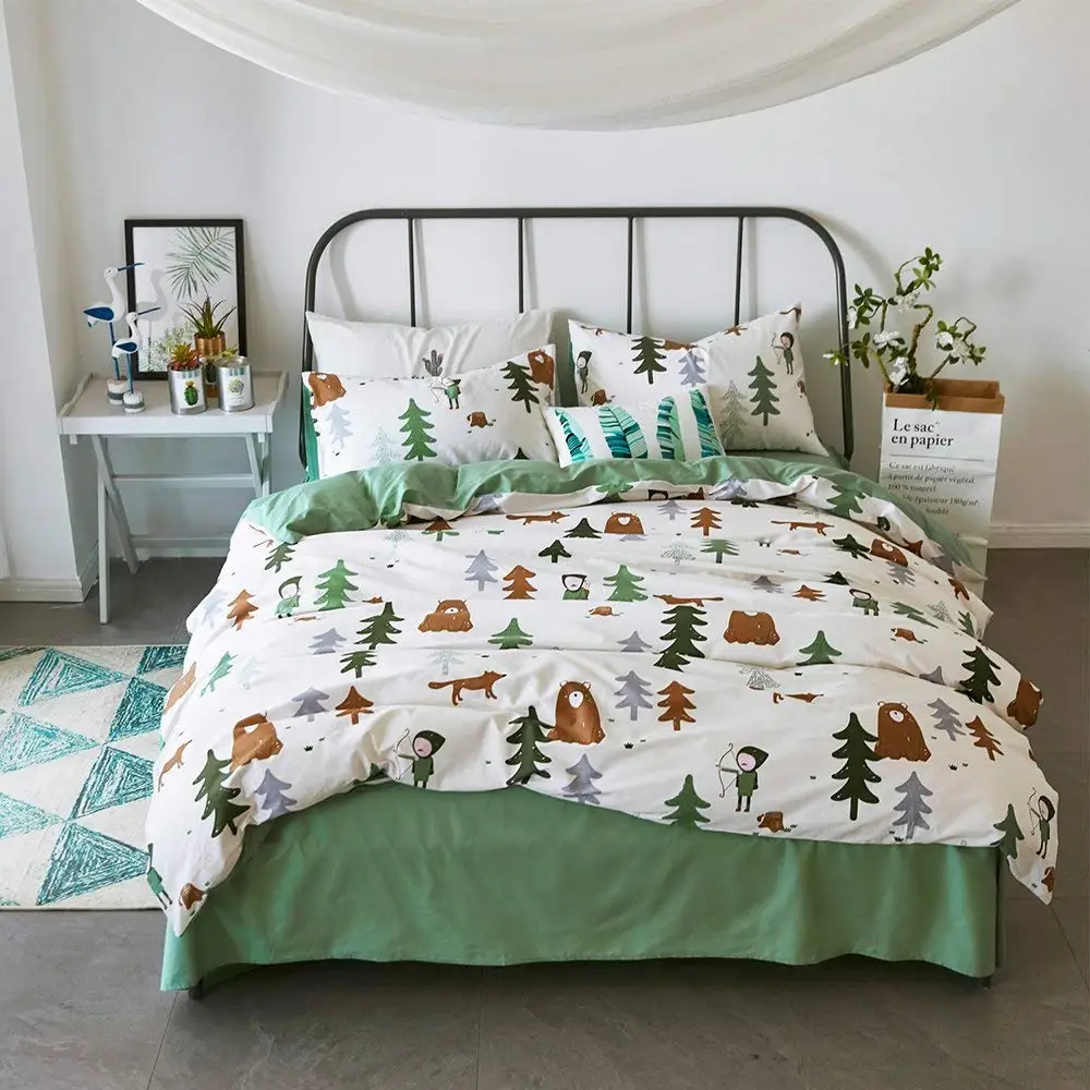 Kids Duvet Covers Green Jungle Animals Cute Reversible Print Quilt