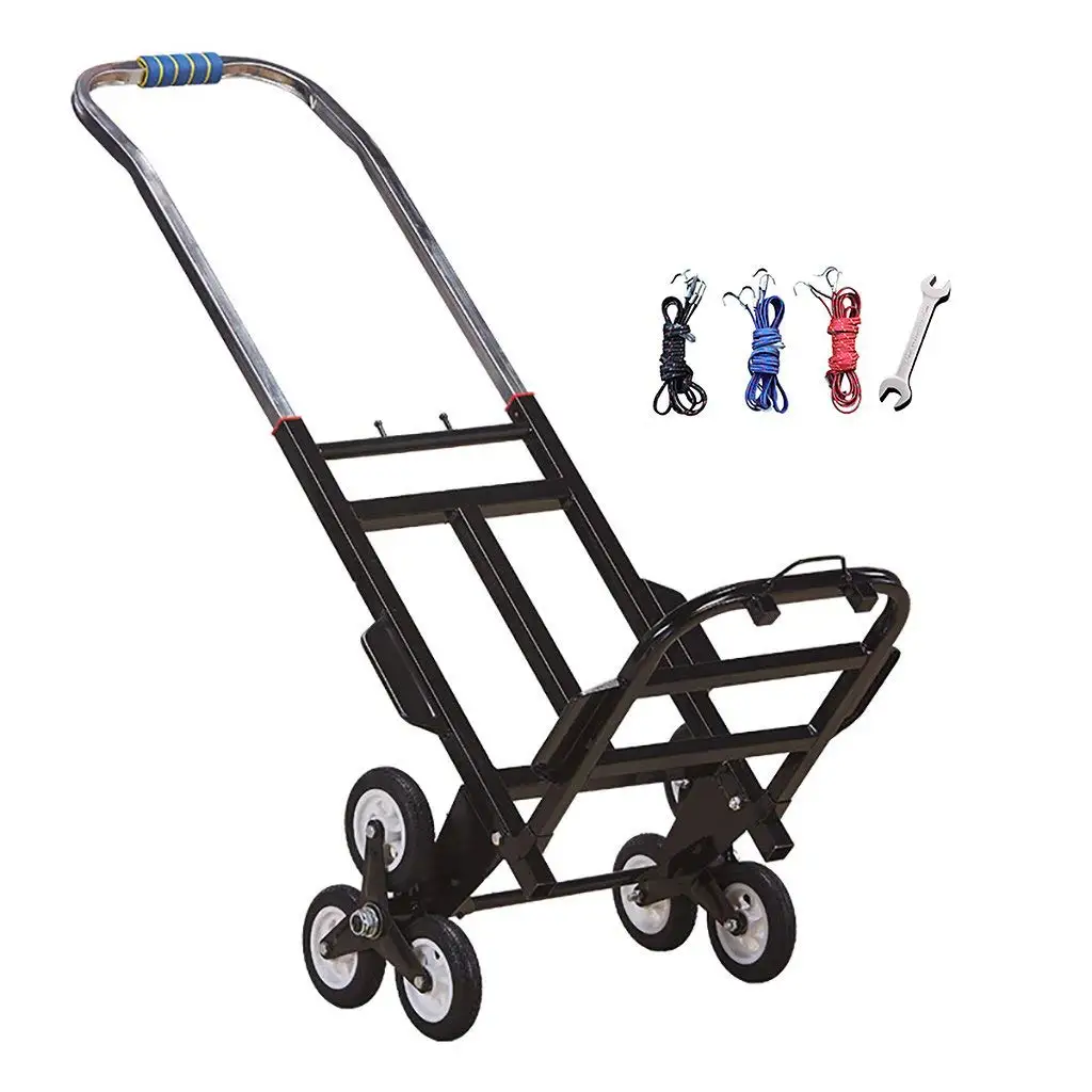 Climbing stairs cart Shopping cart Trolley Load 100 kg Durable Folding Shopping Travel Household 23cm Rubber wheel Black steel frame