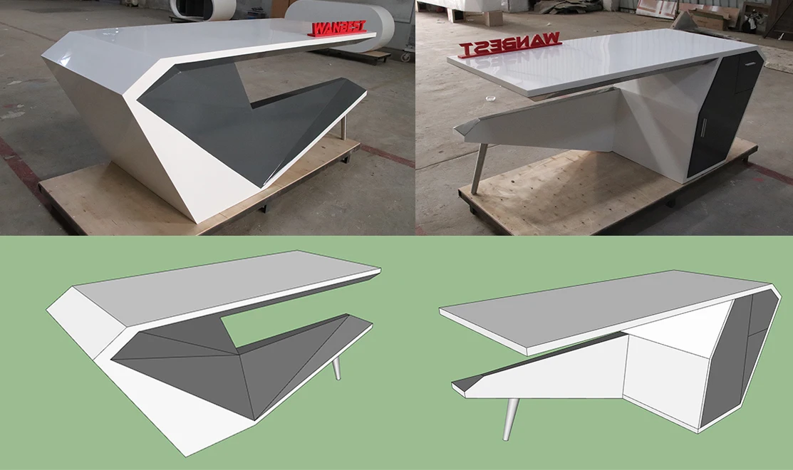 Modern Acrylic L Shaped Office Executive Ceo Writing Desk Home Computer Table