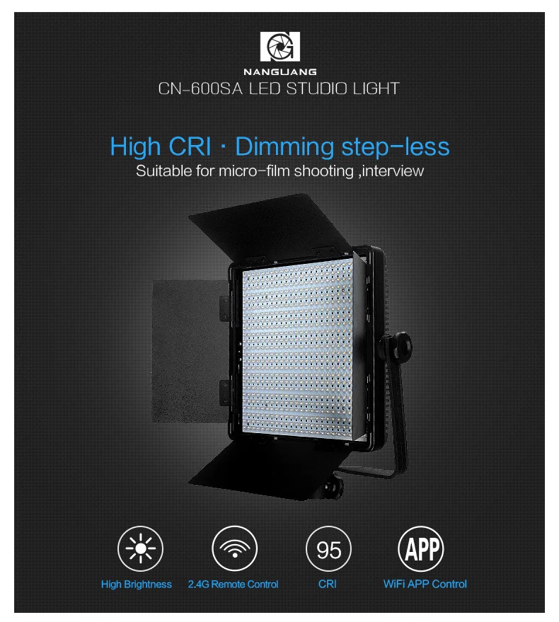 NanGuang led CN-600SA 2.4G wireless tv studio lighting equipment photography lighting