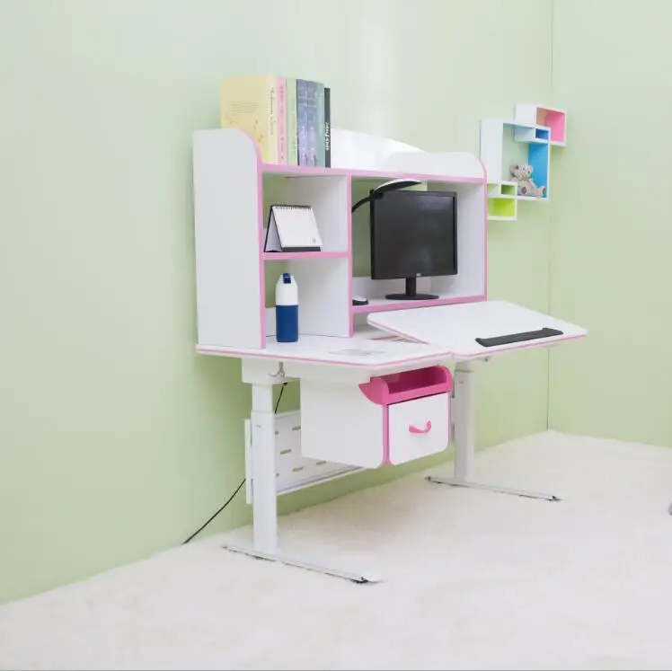 Ergonomic Height Adjustable Children Study Desk With Bookshelf