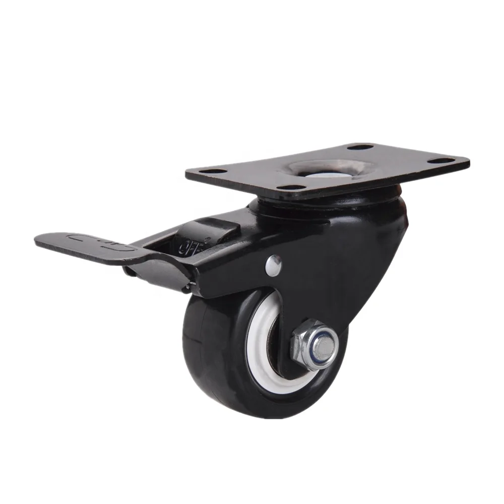 2" 50mm Box Packing Swivel And Dual Brake Heavy Loading Easy Moving Top Plate Furniture Black PVC Caster Wheel