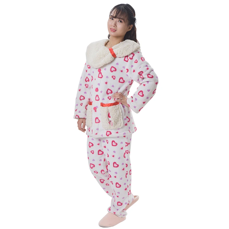 Winter Evening Long Sleeves Fur Collar Adult Thermal Cotton Footed Pajamas Buy Adult Footed