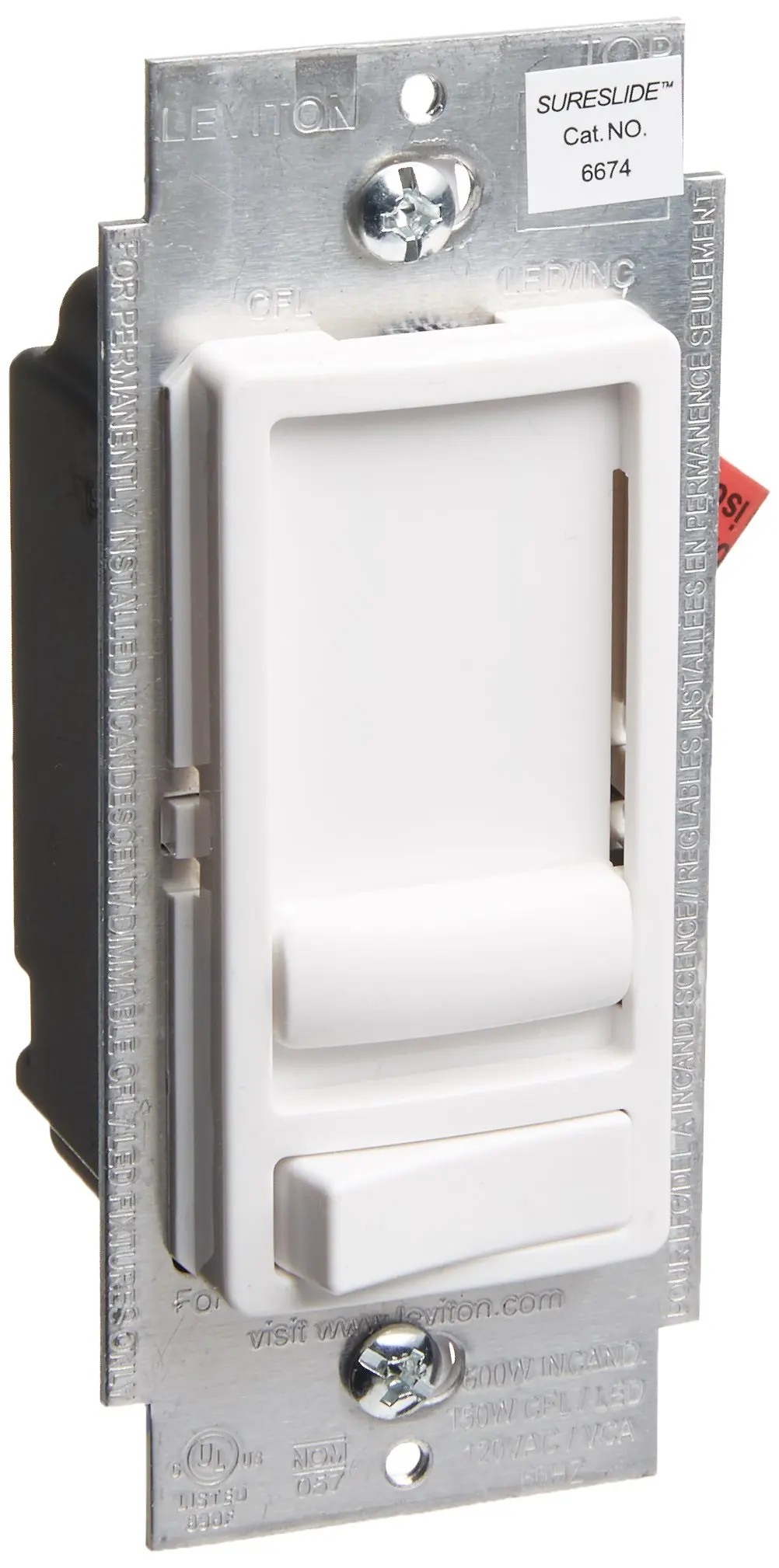 Leviton 6674-P0W SureSlide Universal 150W LED & CFL/600W Incandescent Dimmer, 12-Pack, White