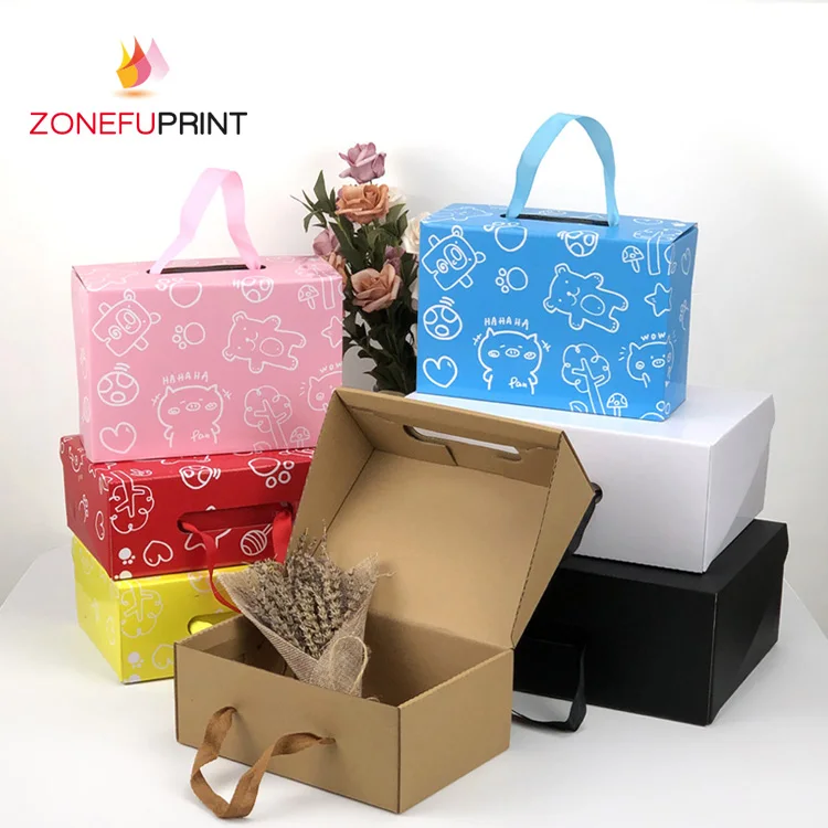 Template Black White Kraft Shoe Box For Adults And Children Bandbox Packaging With Handle Corrugated Board Box