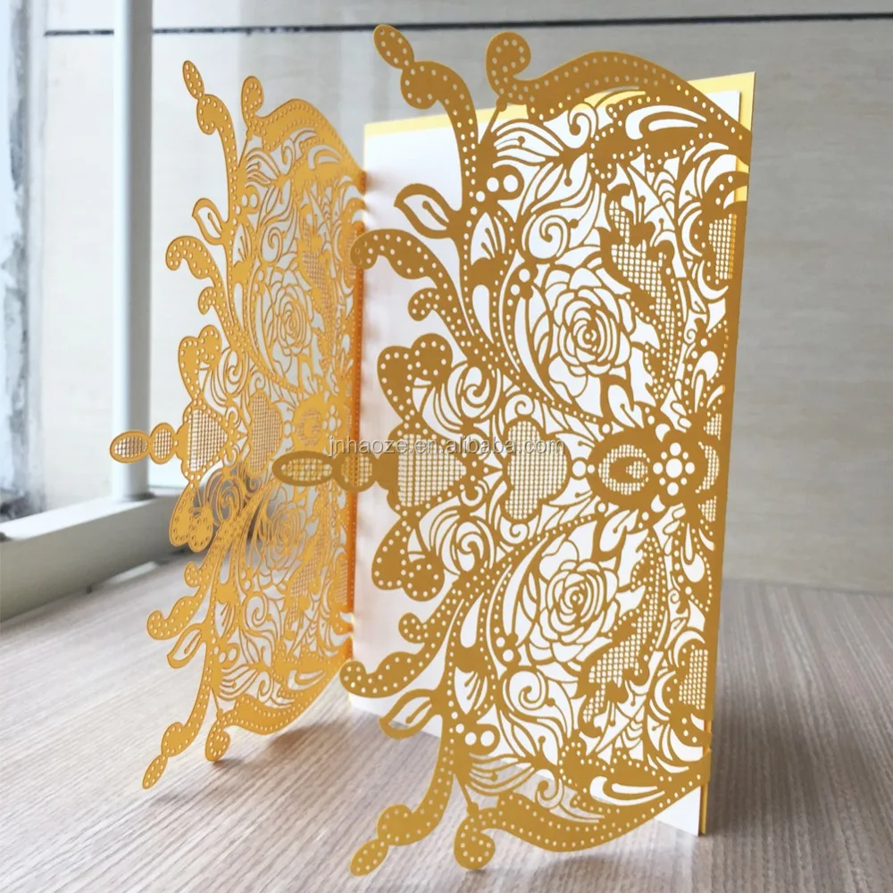 Oro damascato di colore Del Fiore Del Partito pleanno Laser cut intaglio viti design Wedding