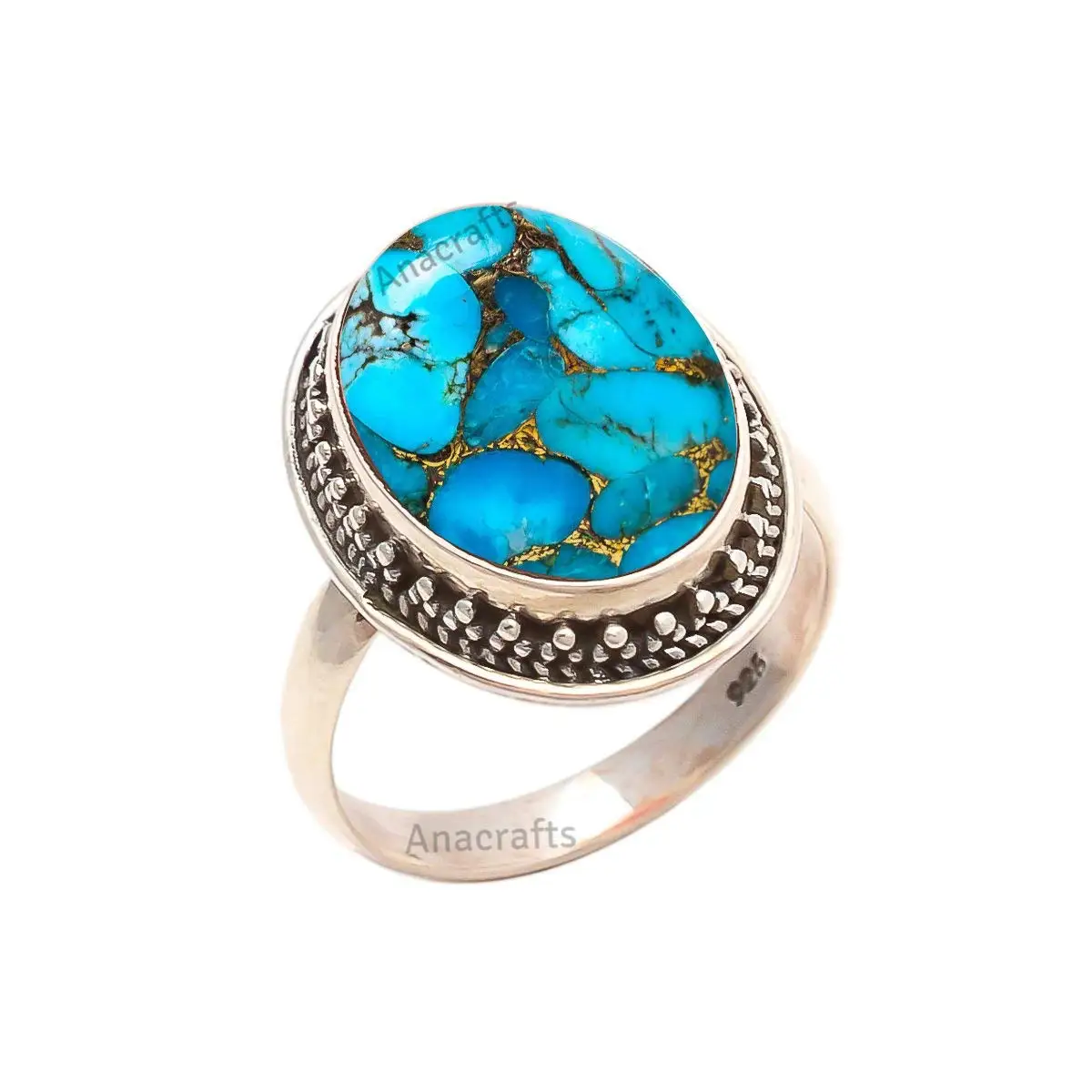 srgjewellers Copper Turquoise Gemstone 925 Sterling Silver Ring US Size-5.75 Handmade Jewelry # 14663-5