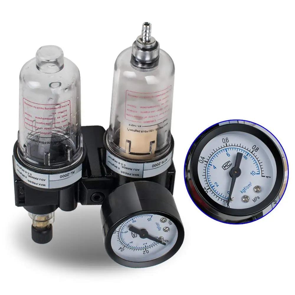 Zinnor 1/4" Air Compressor Filter Water/Oil Trap Separator Regulator Air Tool Compressor with Gauge,Filter Accuracy: 40μm