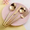 Nordic design stainless steel knife and fork spoon 304 titanium gold tableware household spoon
