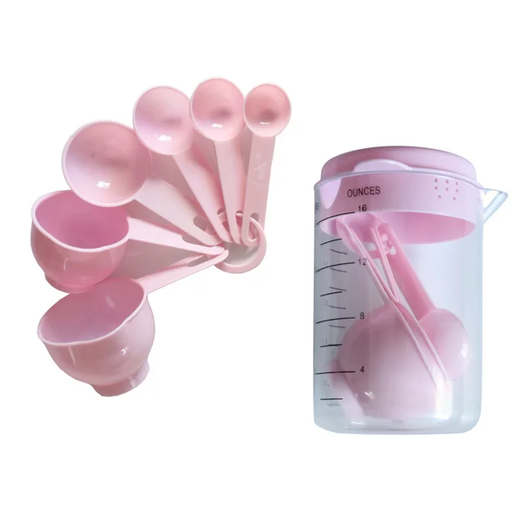 2018 Amazon Hot Sale New Product Baking Tool Scale 7pcs Plastic Stackable Measuring Cup Measuring Spoon Set Kitchen Gadget