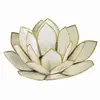 5" DIA White Tea Light Holder, Three rings of translucent capiz shell petals-Flickering Light Decor Measures