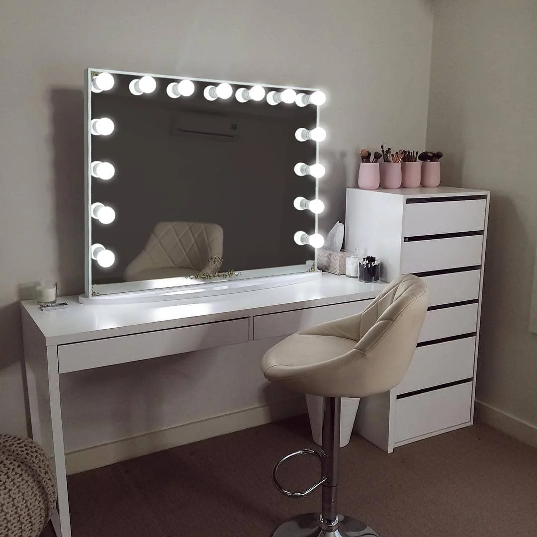 Hollywood Makeup Vanity Mirror with Light Tabletops Lighted Mirror with Dimmer, LED Illuminated Cosmetic Mirror with LED Dimmabl