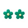 Hot cute korean candy color soft pottery resin flower earrings stud for girls women