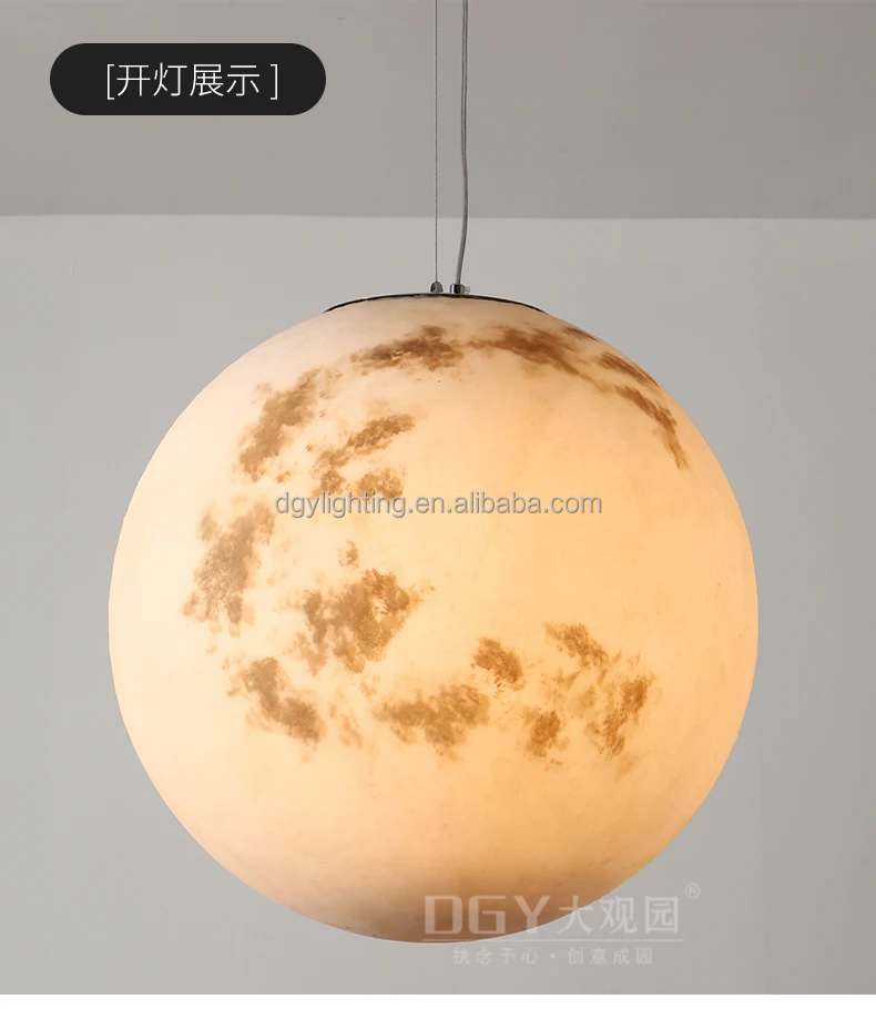 industrial large glass moon shape globe resin decorative metal hanging pendant lamp