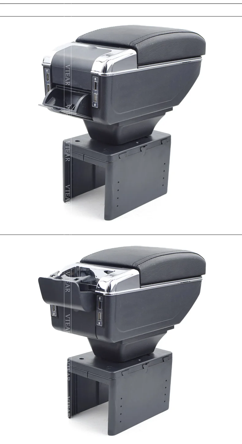 Vtear Universal Car Armrest Box Usb Charging Heighten Double Layer