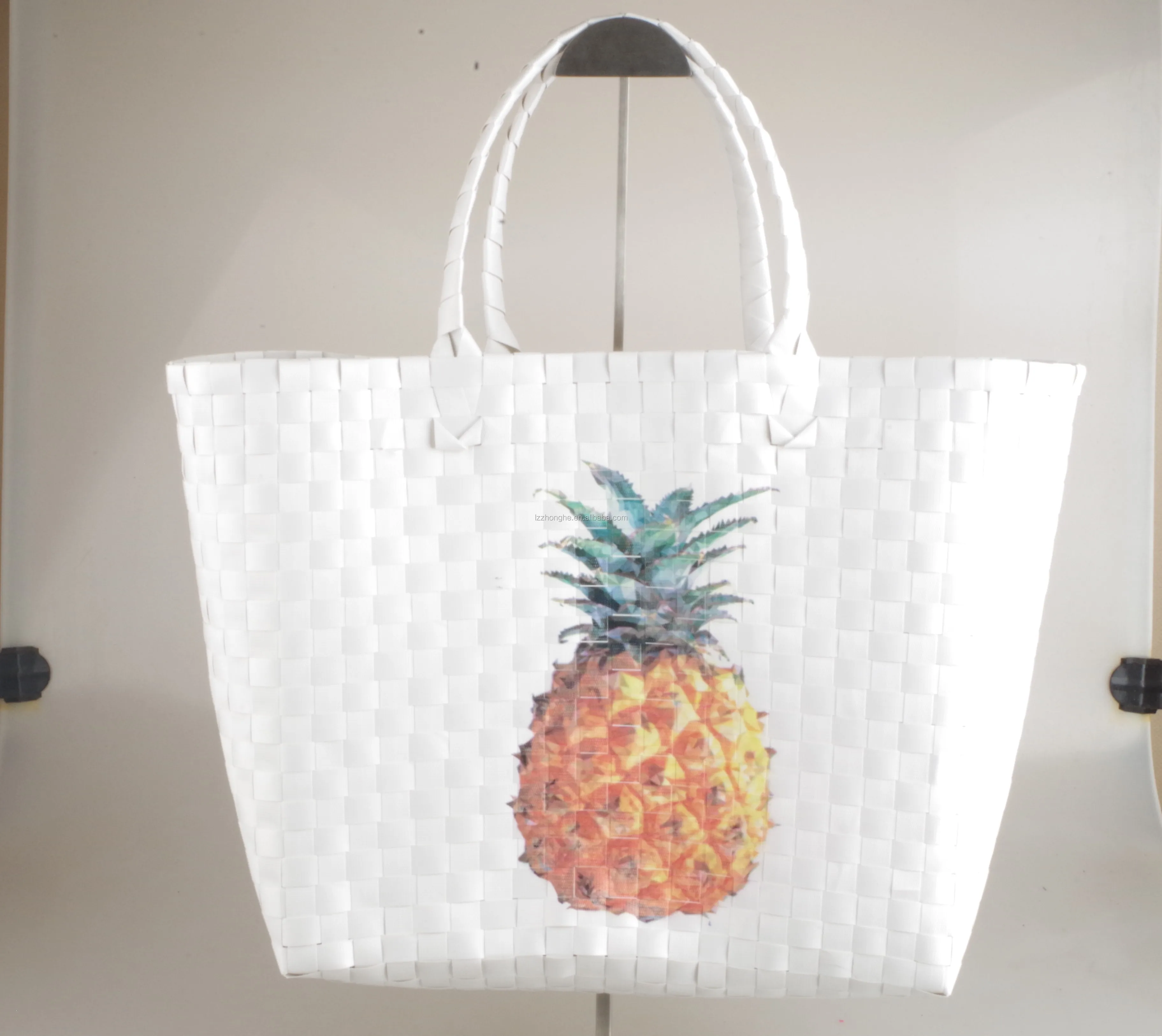 Hand Weaving Plastic Beach Baskets Food Woven Plastic Beach Bag