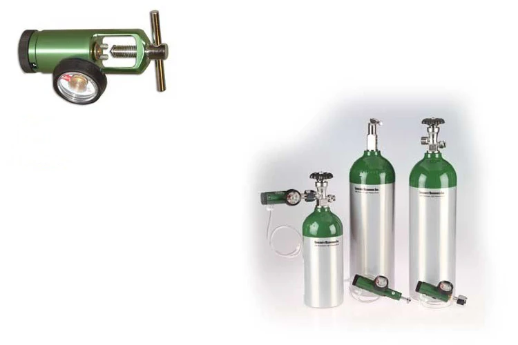 Combined with ordinary oxygen bottles used portable oxygen pressure regulators