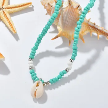 bohemia turquoise conch shell choker necklace seashell seed bead